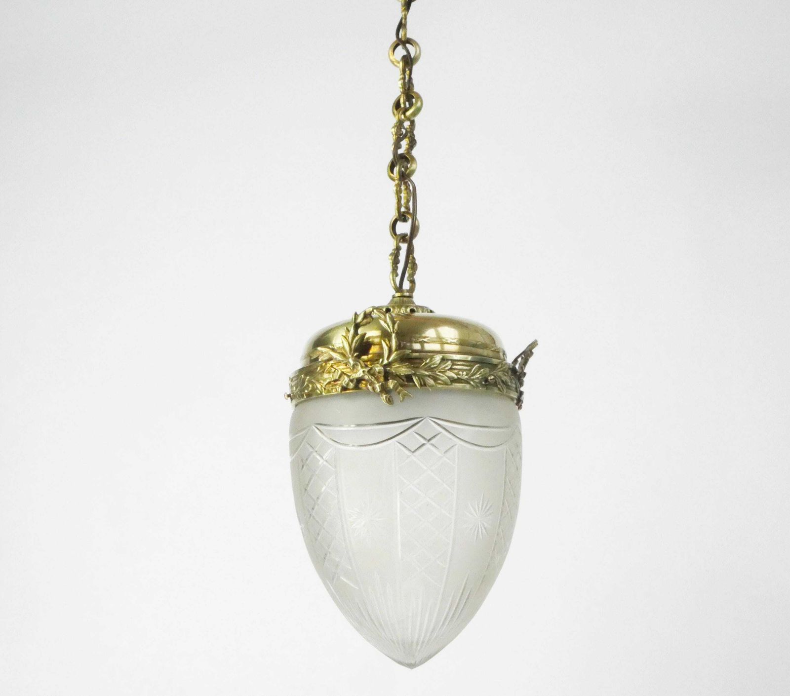 Antique Art Nouveau Chandelier With Brass, Elegant French Lamp With Cut Glass, Crystal Teardrop Pendant, Ceiling Lamp