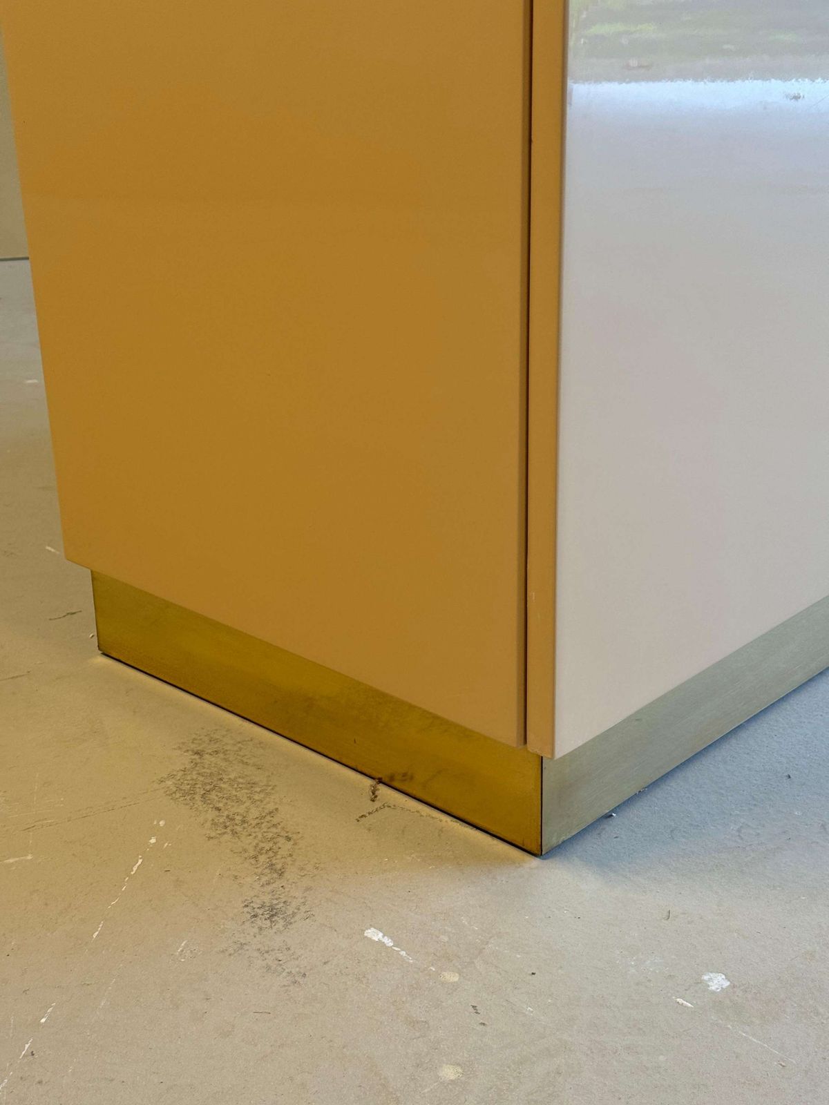 Cream Lacquered And Brass Small Jean Claude Mahey Cabinet, 1970s photo vintage
