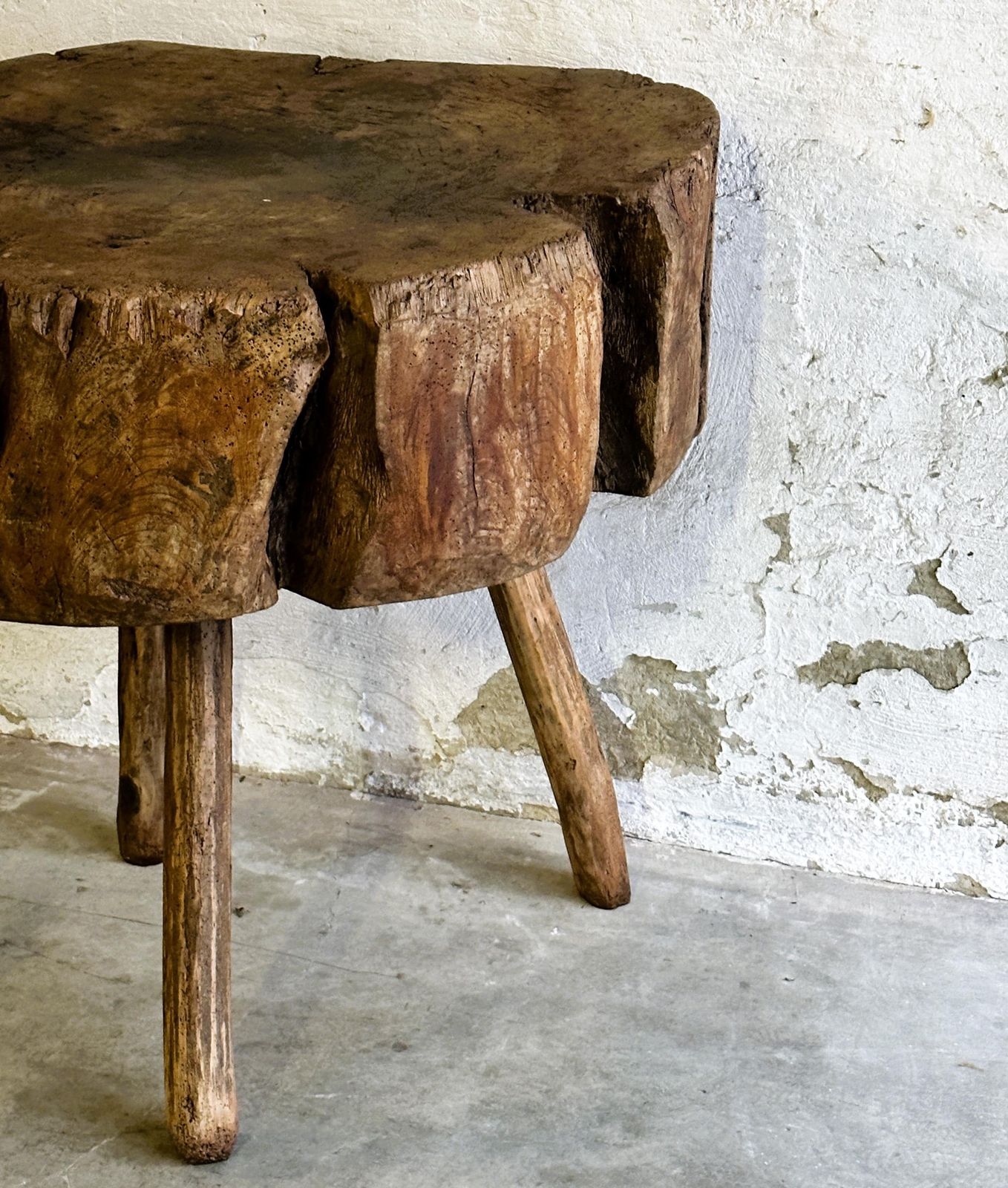19thc French Provincial Elm Chopping Block Table, France. photo furniture