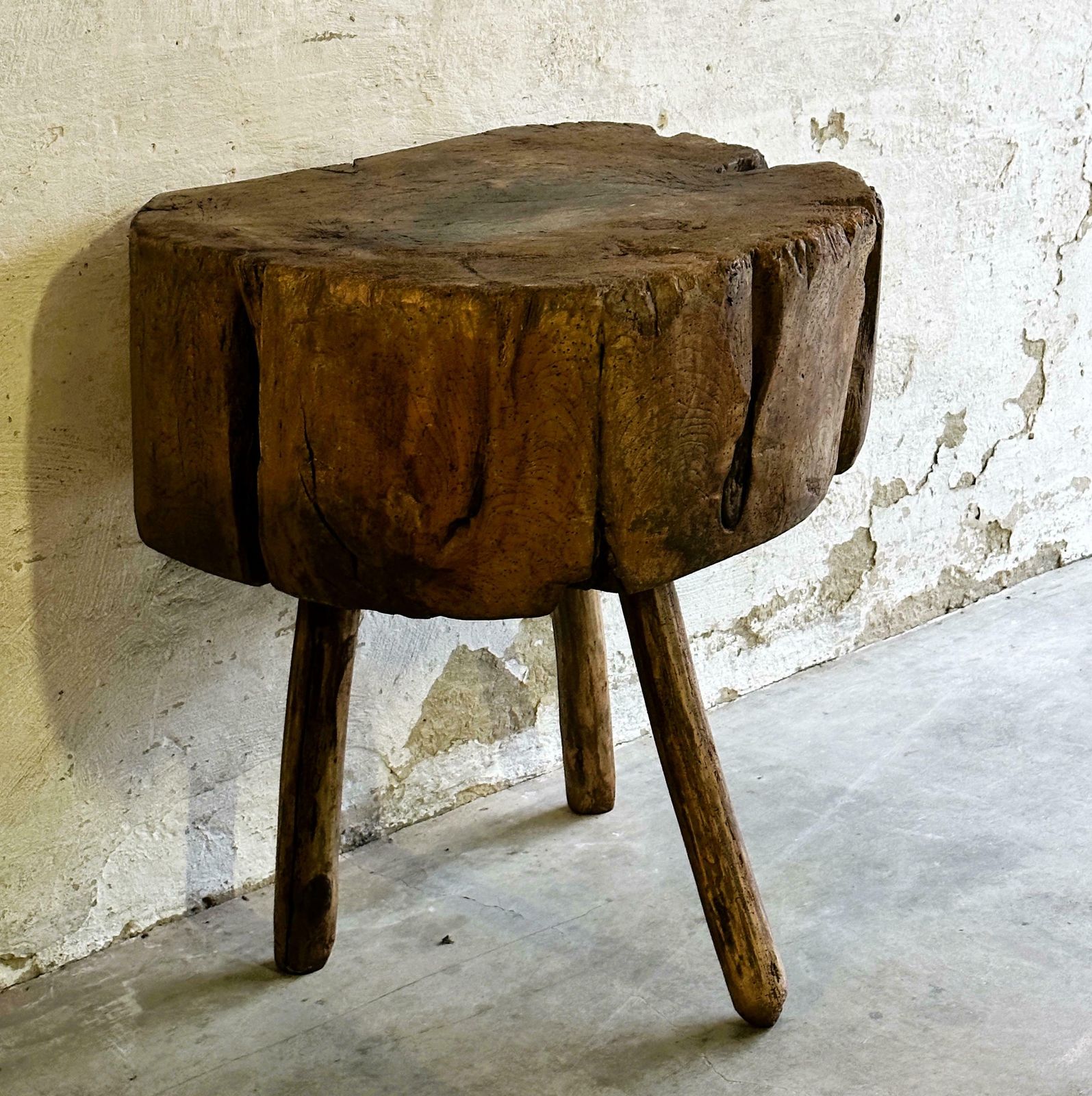 19thc French Provincial Elm Chopping Block Table, France. photo vintage