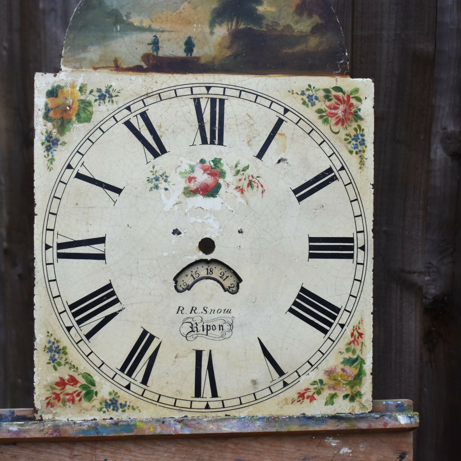 Antique Georgian Richard Snow Salvage Hand Painted Enamel Grandfather Clock Face photo 195.0