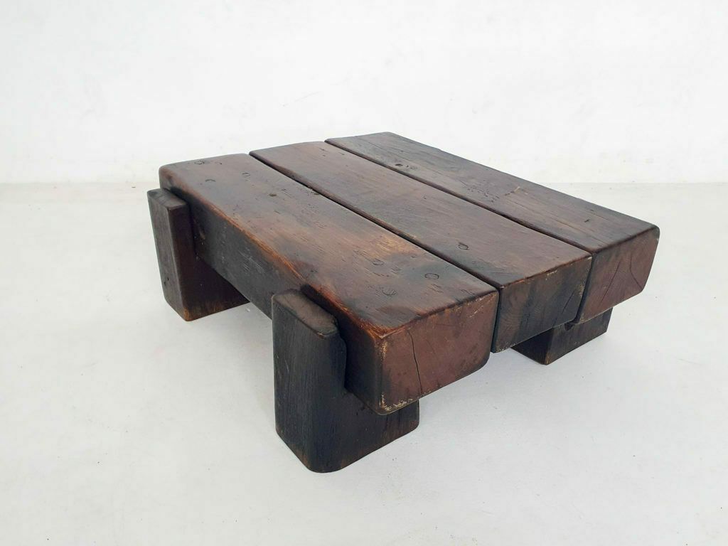 Mid Century Brutalist Massief Houten Salontafel, Nederland, Ca. Jaren 1970 photo vinterior