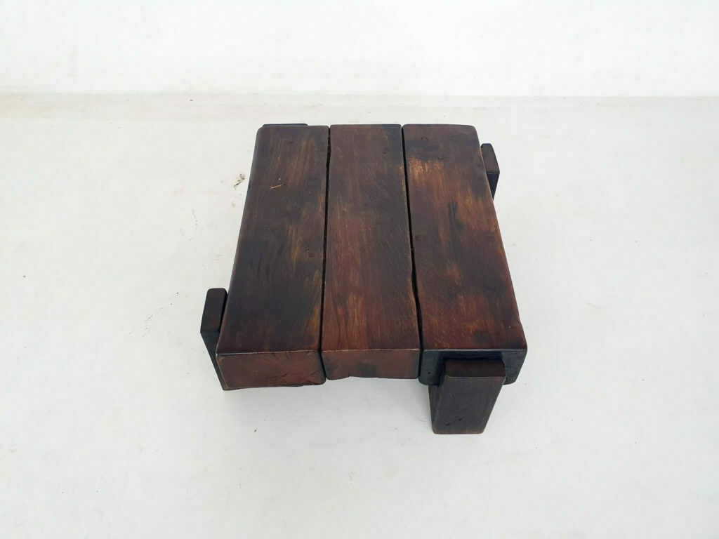 photo buy Mid Century Brutalist Solid Wooden Coffee Table, The Netherlands 1970's