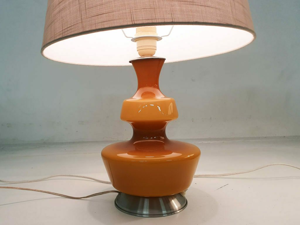 Set Of Two Mid Century Yellow Glass Table Lights, Belgium 1960's photo furniture