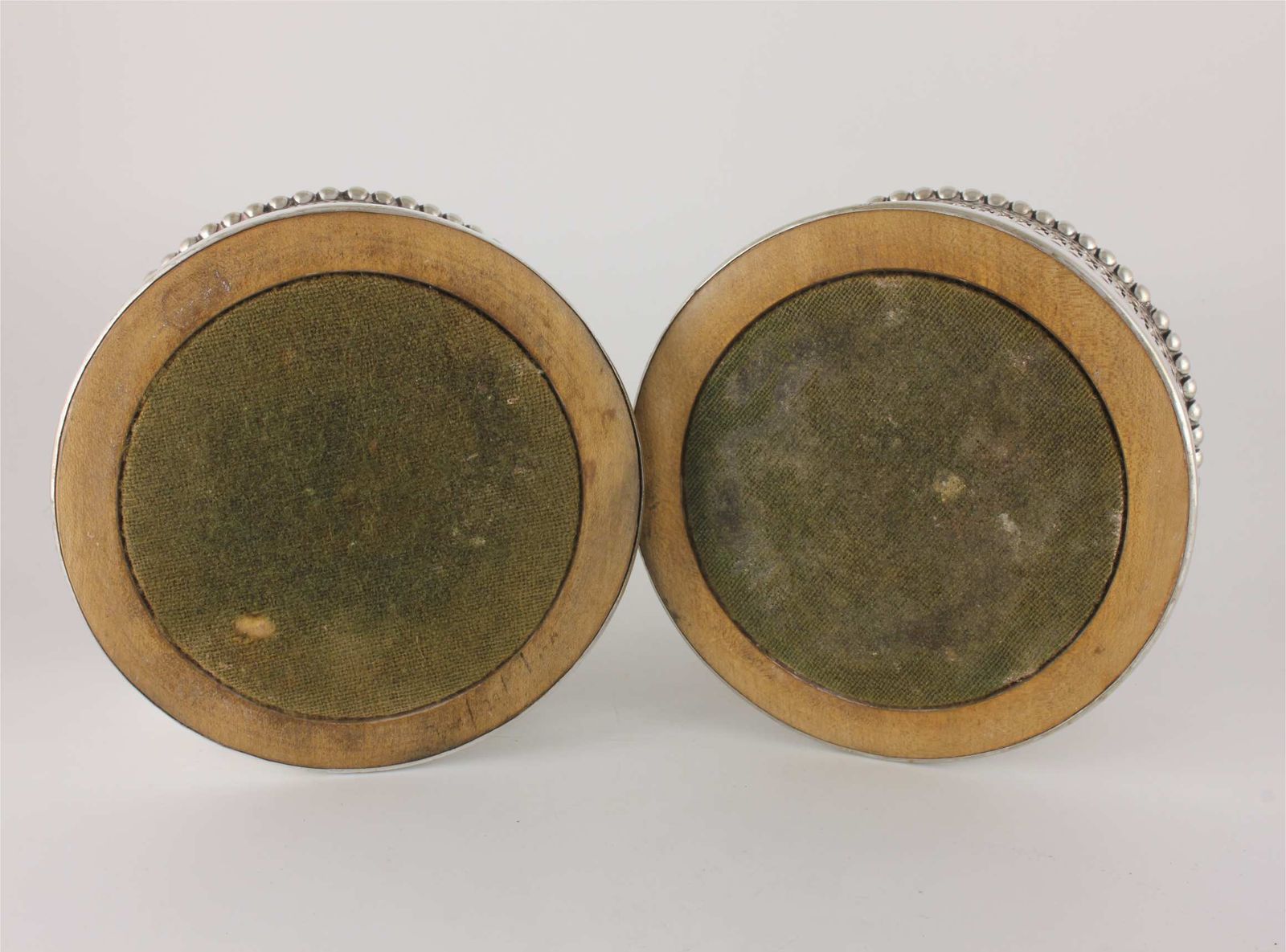 Home Decor Pair Large Wine Bottle Coasters. Silver Plate Champagne Holders. C1850. photo