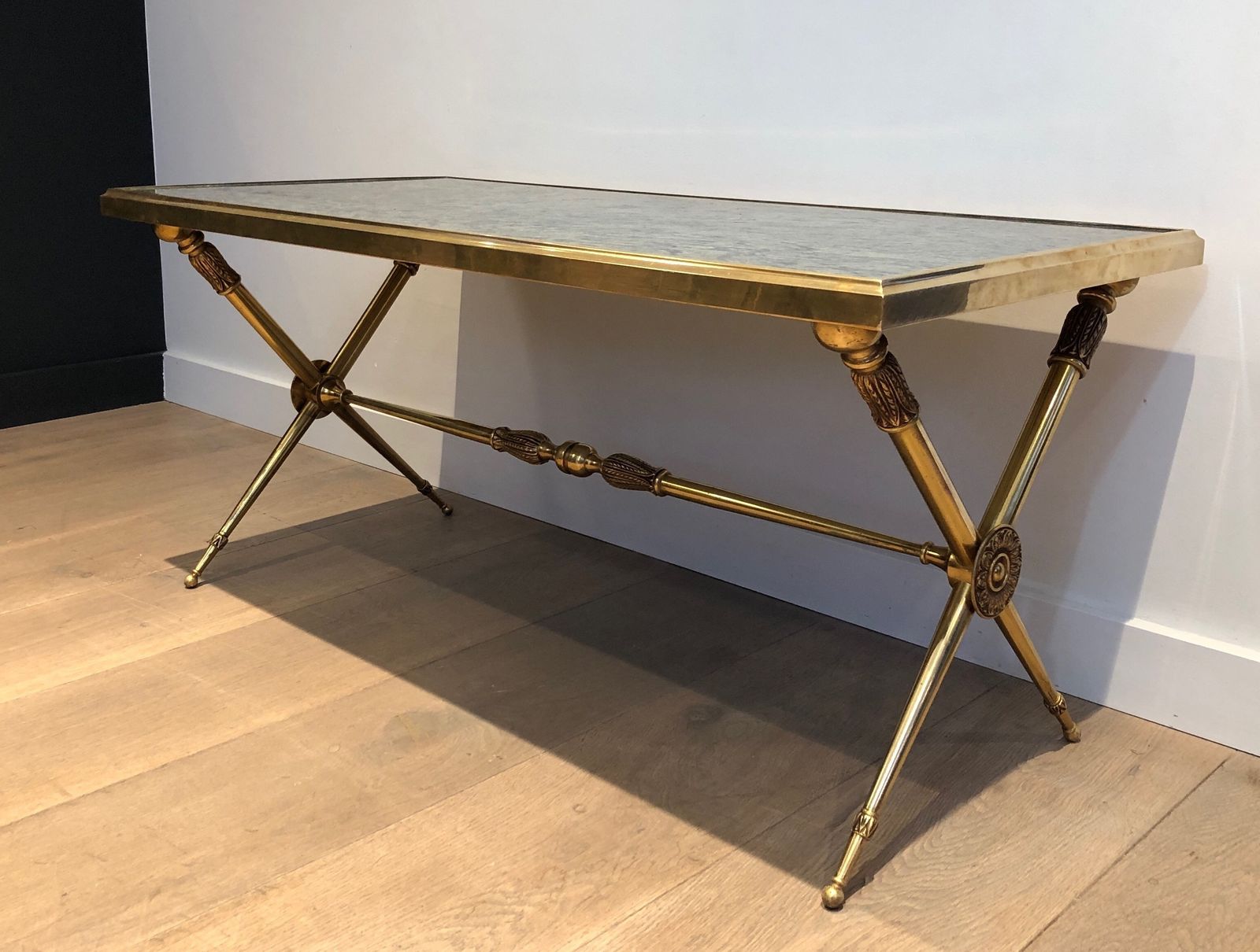 Neoclassical Style Coffee Table In Brass And Marble In The Style Of Raymond Subes photo 2950.0