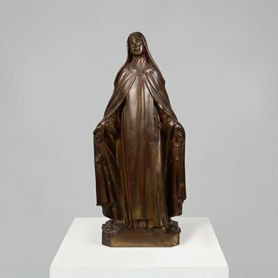 Large Holy Maria Statue In Bronze Painted Plaster, Belgium, 1930s