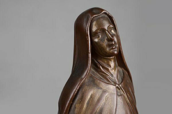 Large Holy Maria Statue In Bronze Painted Plaster, Belgium, 1930s photo for sale