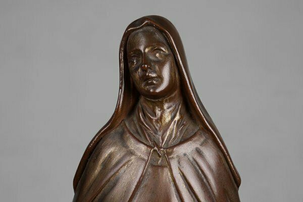 Large Holy Maria Statue In Bronze Painted Plaster, Belgium, 1930s photo vinterior