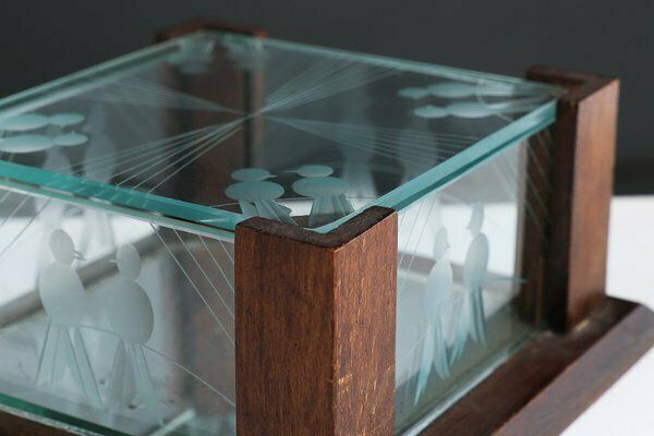 Art Deco Jewelry Box In Facet Cut Glass And Oak, 1930s photo Home Decor