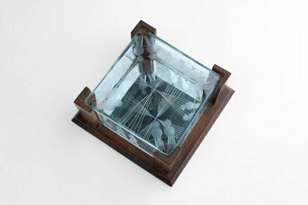 Art Deco Jewelry Box In Facet Cut Glass And Oak, 1930s photo buy
