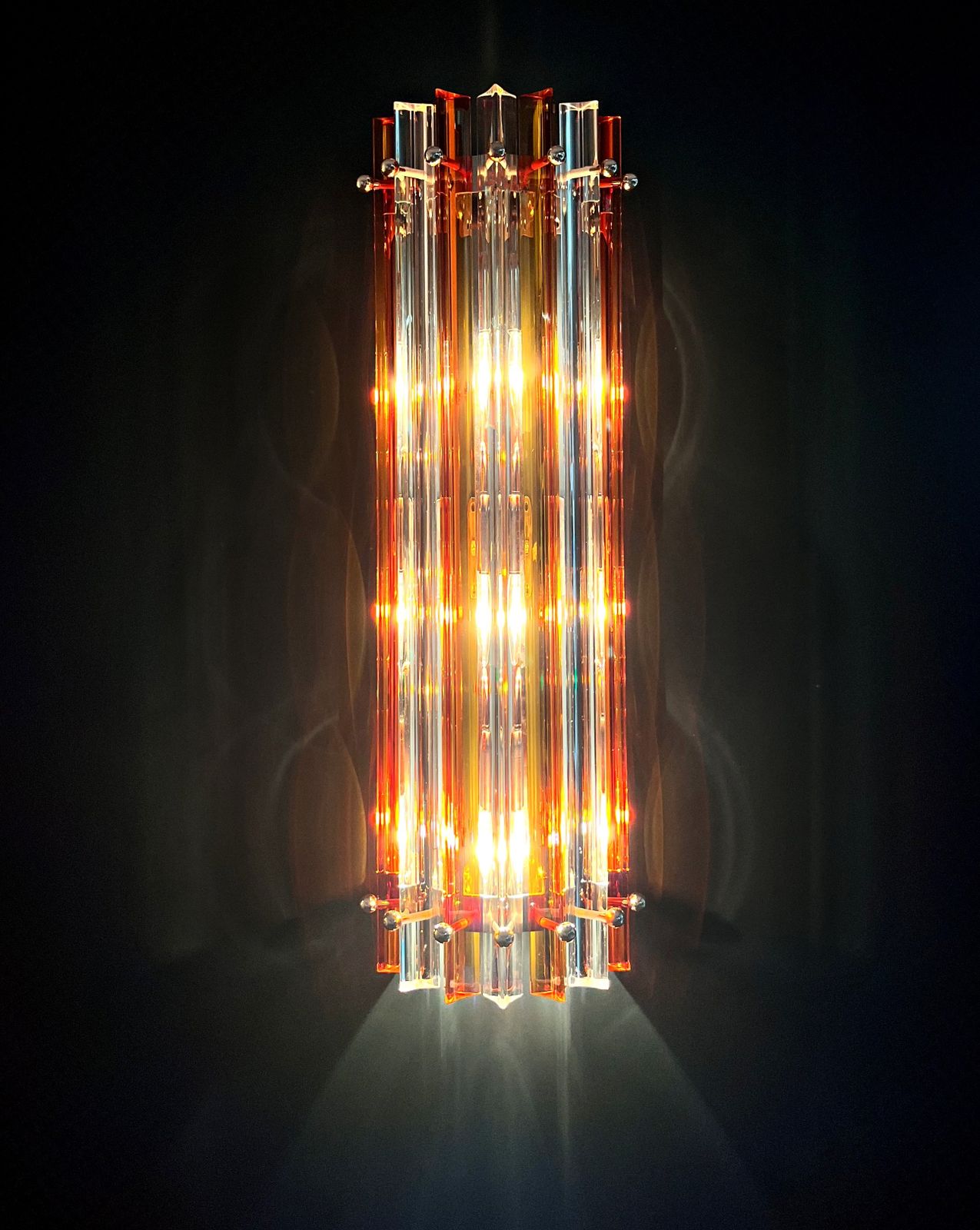 Pair Of Vintage Murano Wall Sconce – Clear And Amber Triedri   Column Model photo buy