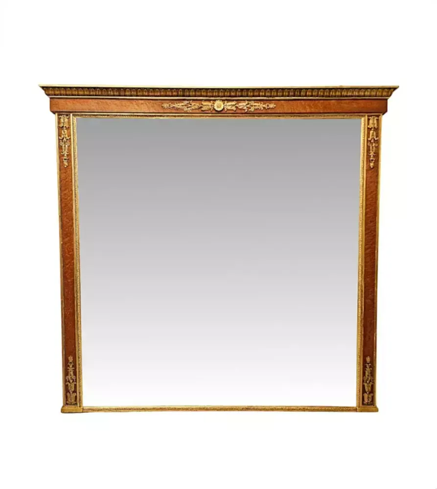 A Very Rare Large 19th Century Birds Eye Maple And Giltwood Overmantel Mirror