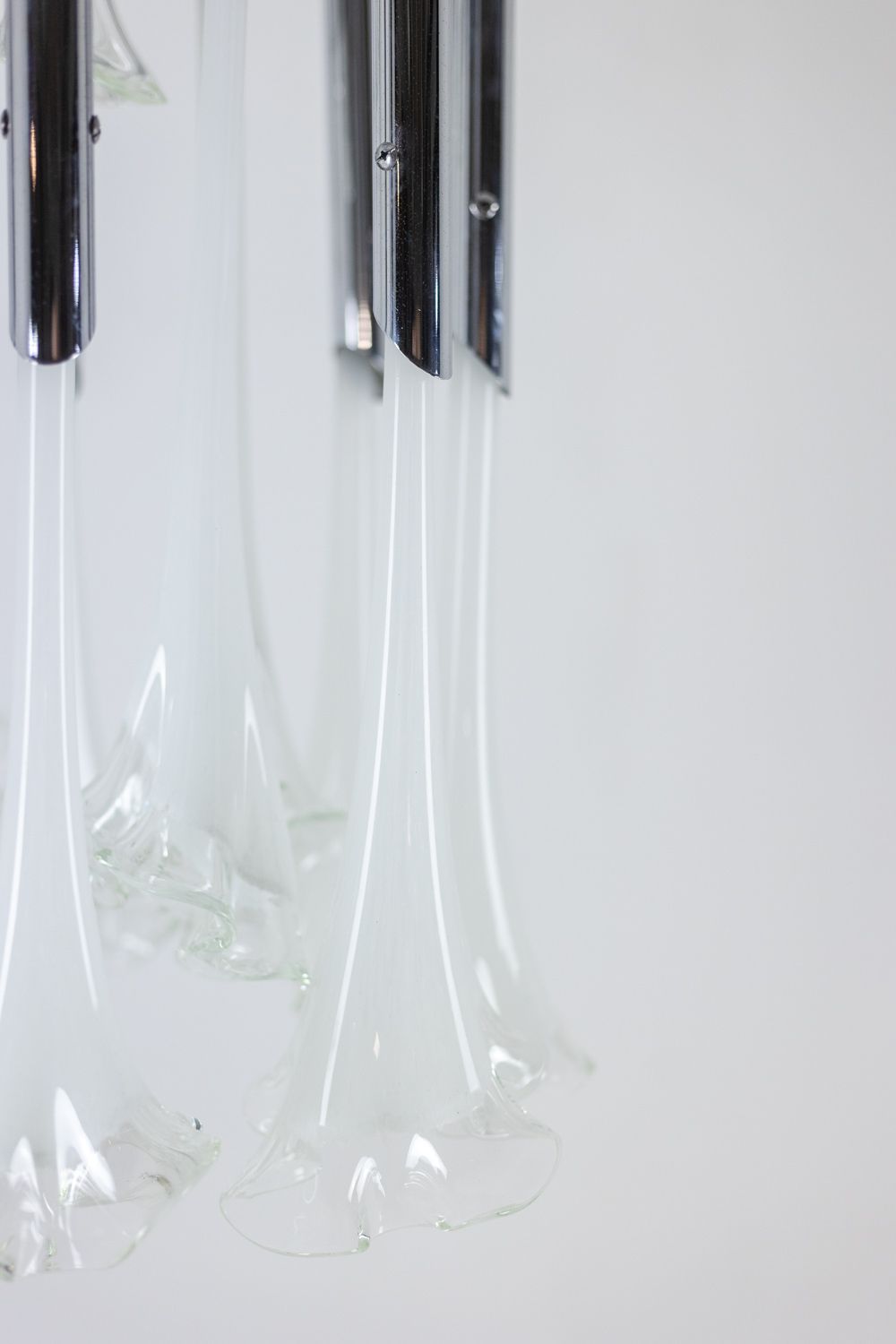 Chandelier In Murano Glass And Chrome Metal. 1970s. photo buy