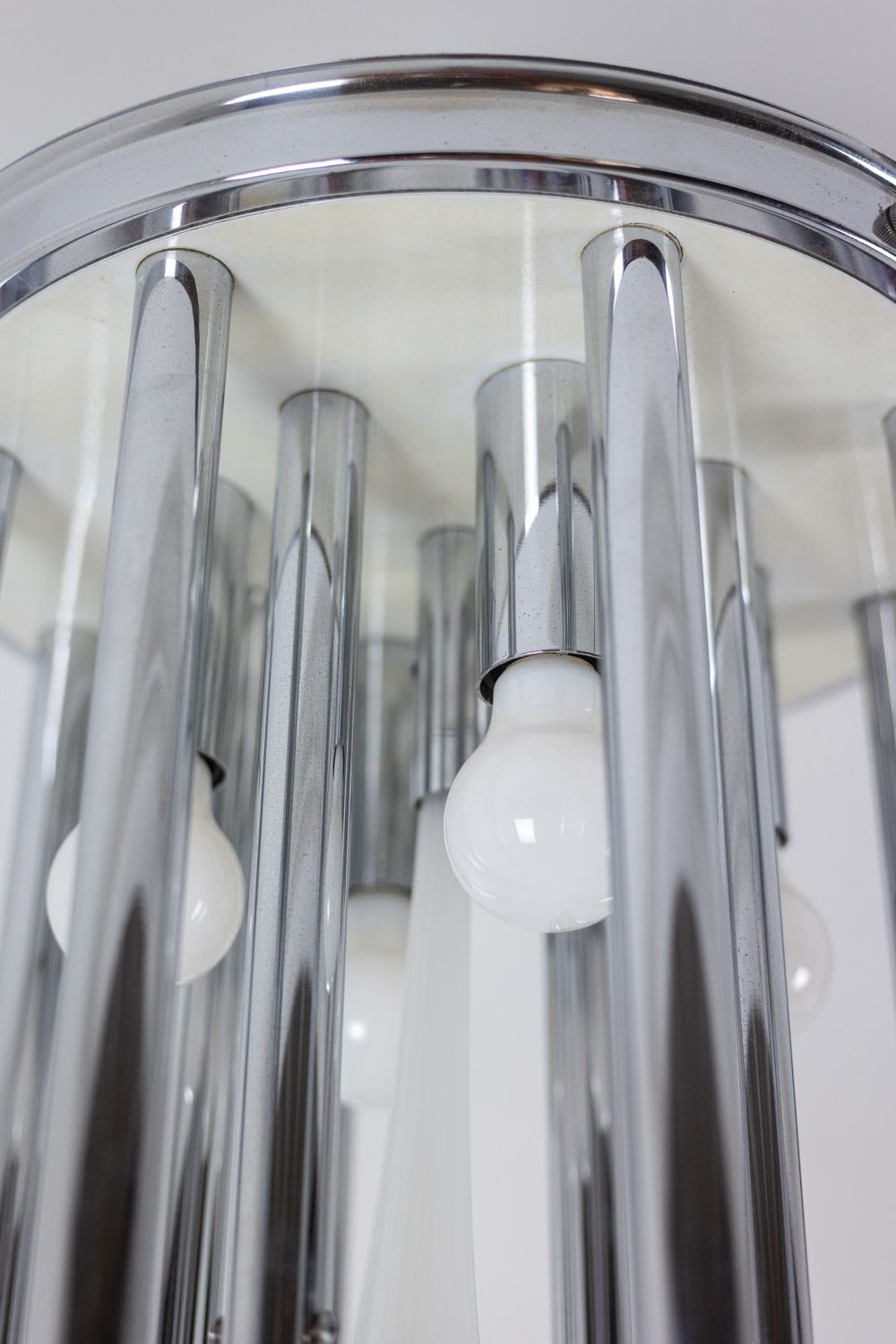 Chandelier In Murano Glass And Chrome Metal. 1970s. photo vintage