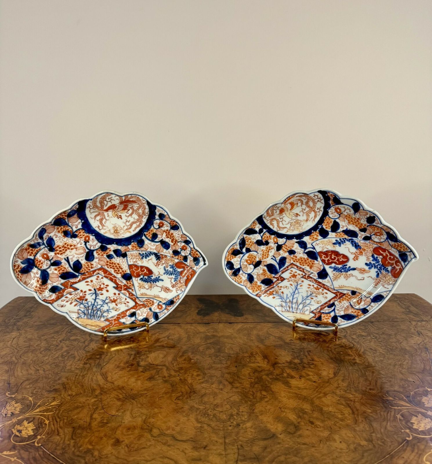 Quality Unusual Pair Of Antique Japanese Imari Shaped Plates