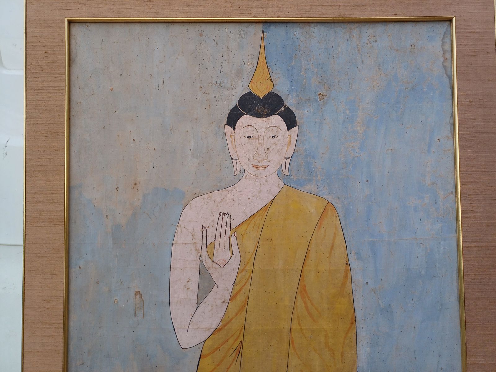 Silk Painting 19th Buddha Thailand photo vinterior
