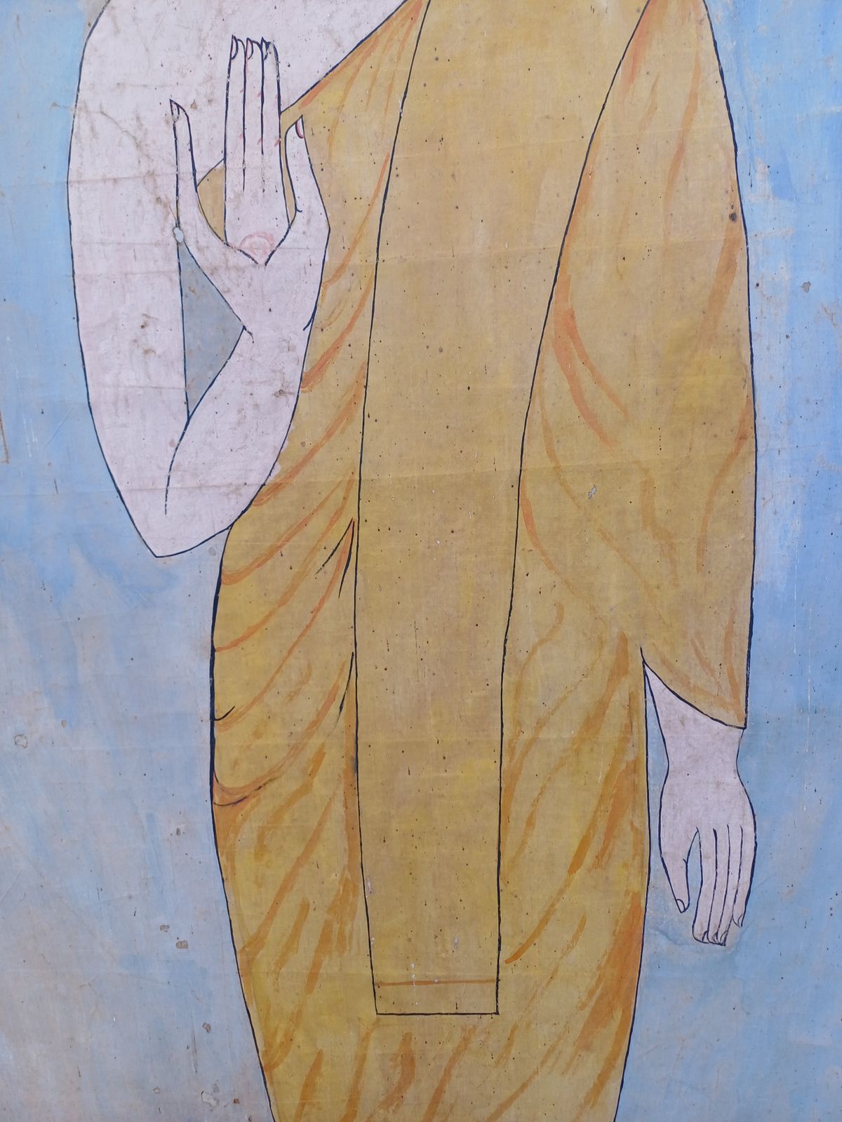 Silk Painting 19th Buddha Thailand photo vintage