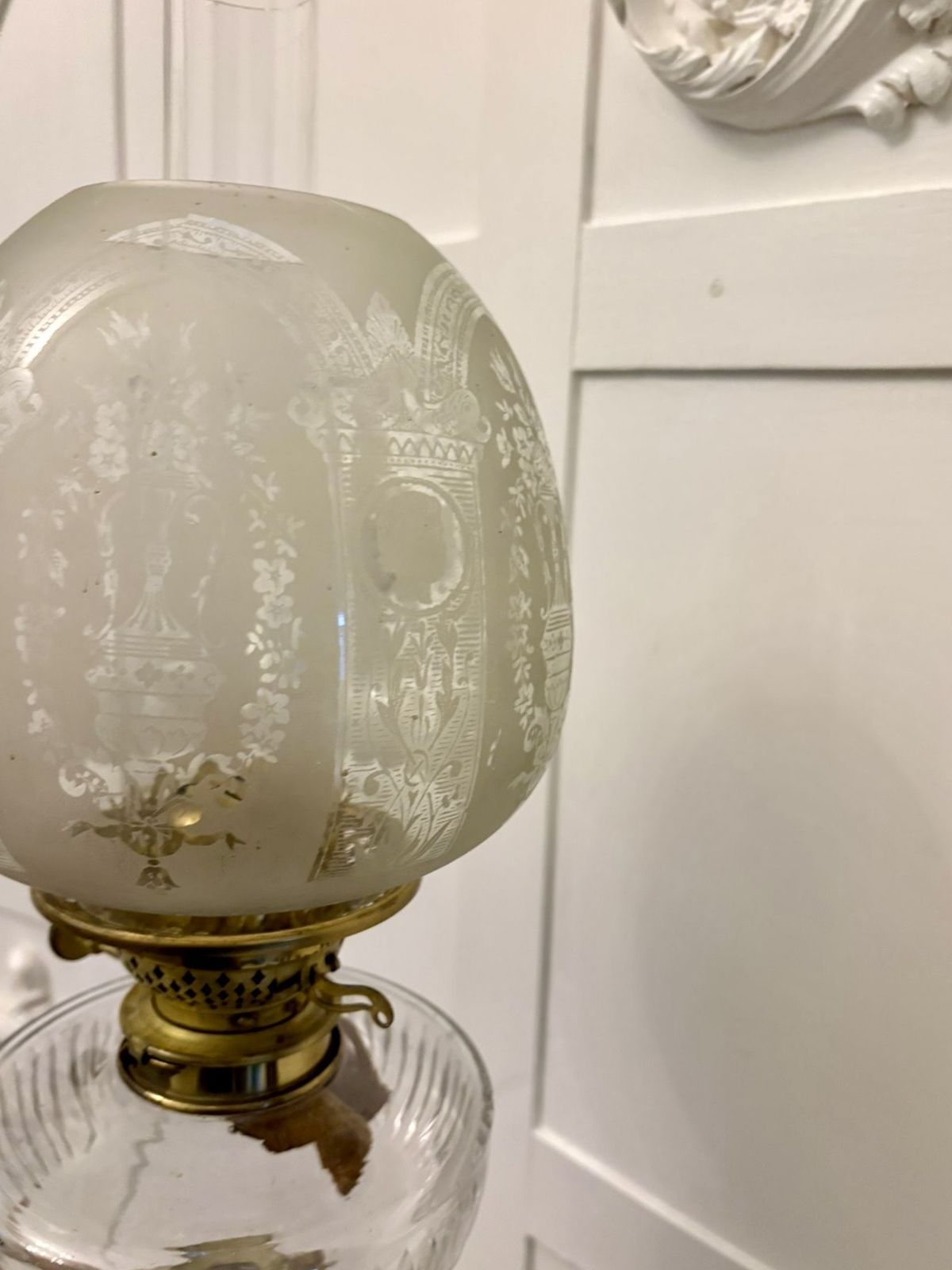Unusual Outstanding Quality Large Antique 19th Cenutry Porcelain Oil Lamp photo for sale