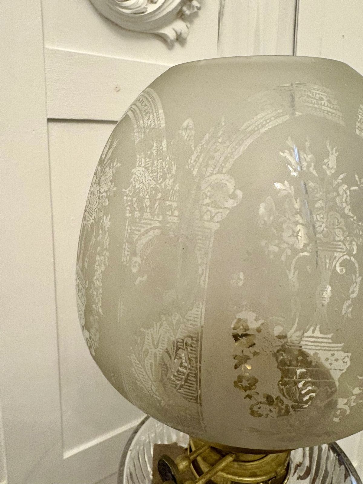 Unusual Outstanding Quality Large Antique 19th Cenutry Porcelain Oil Lamp photo vintage