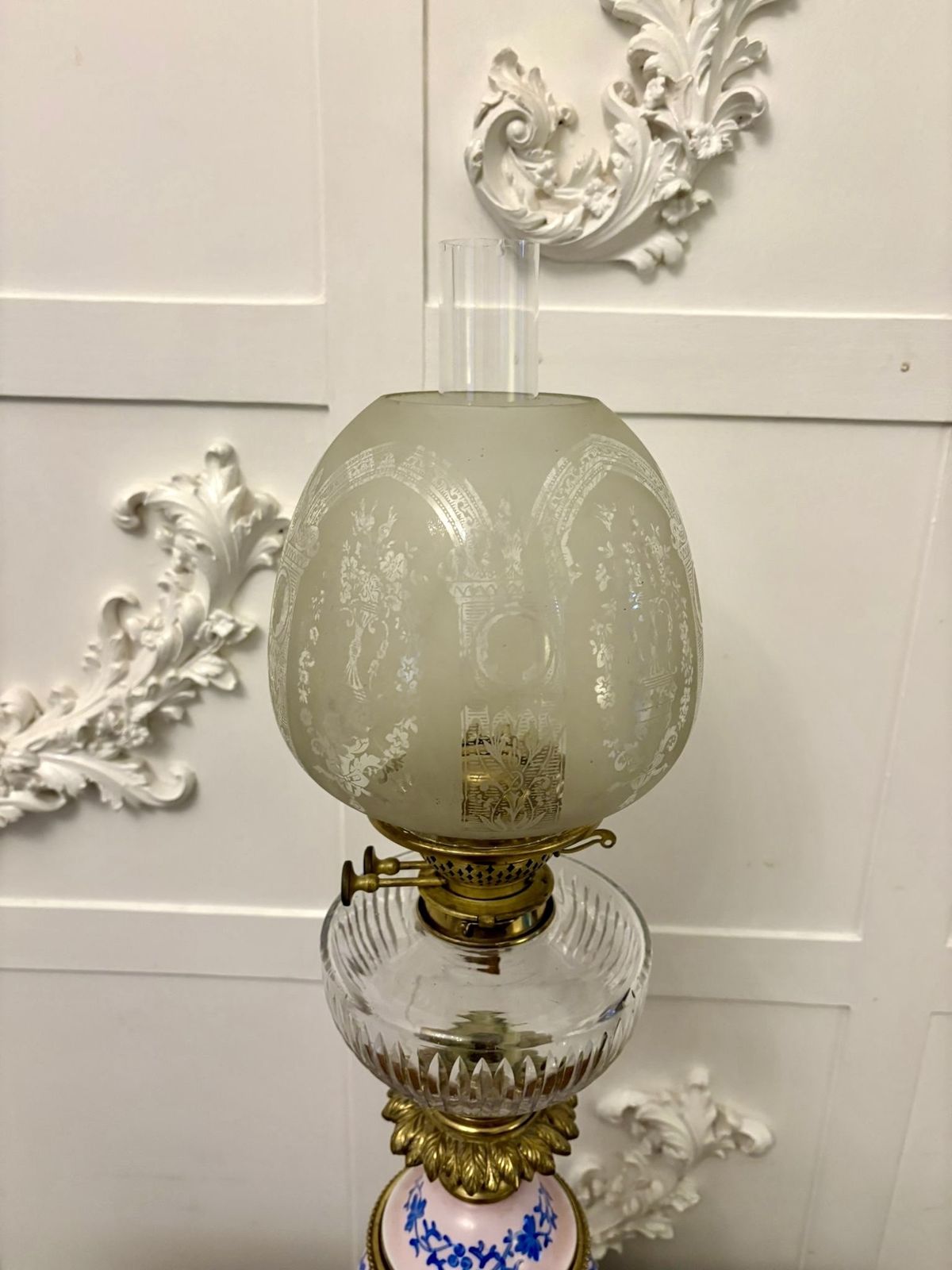 Lighting Unusual Outstanding Quality Large Antique 19th Cenutry Porcelain Oil Lamp photo