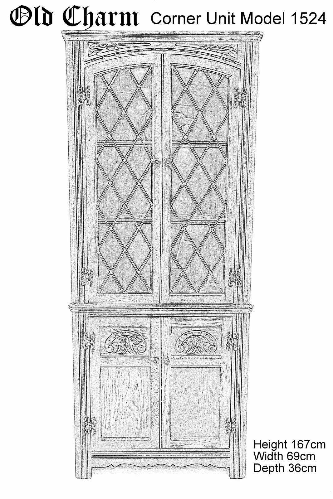 Old Charm Corner Display Cabinet With Leaded Glass Light Oak Free Uk Delivery* photo furniture