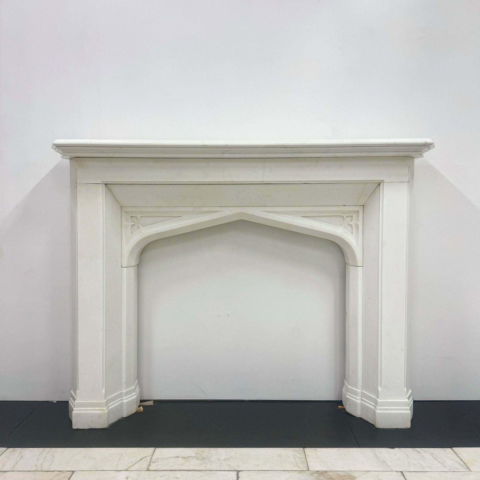 photo buy Antique Gothic Revival Statuary Marble Fireplace