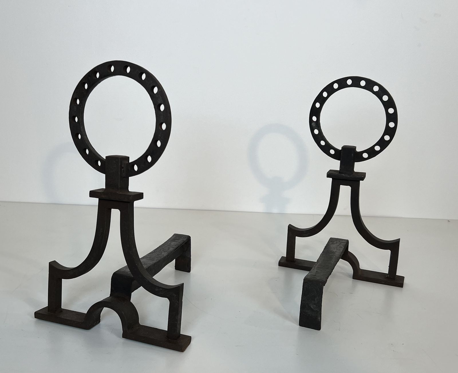 Pair Of Modernist Wrought Iron Andirons In The Style Of Gilbert Poillerat photo vinterior