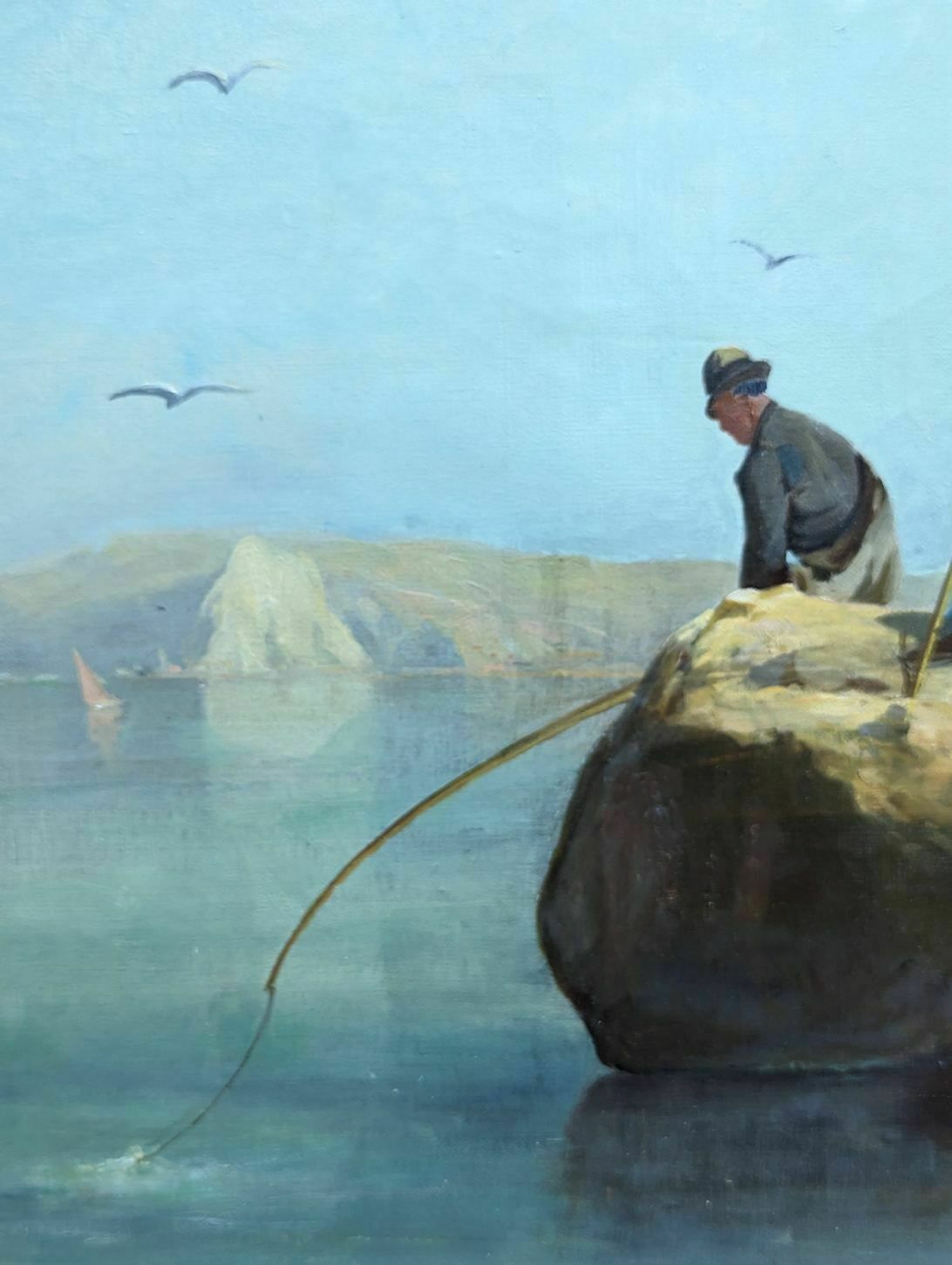 Oil On Canvas Fisherman By The Sea By F. Gautier photo Art