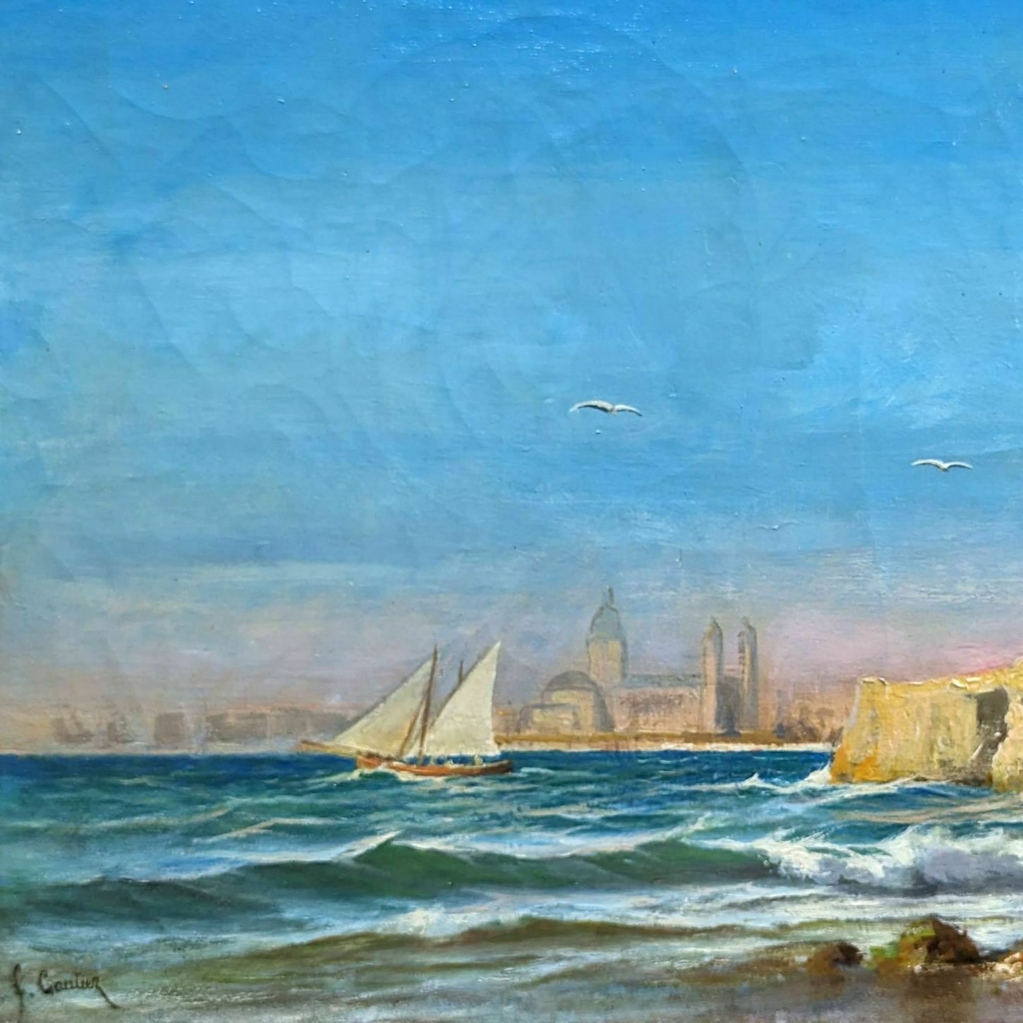 Oil Painting On Canvas Marine By François Gautier (1842 1917) photo for sale