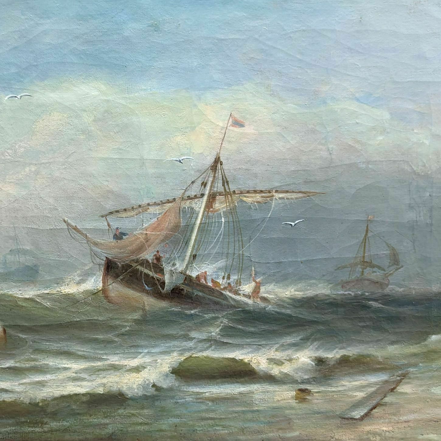 Marine Xixth Oil Painting On Canvas By F. Gautier photo for sale
