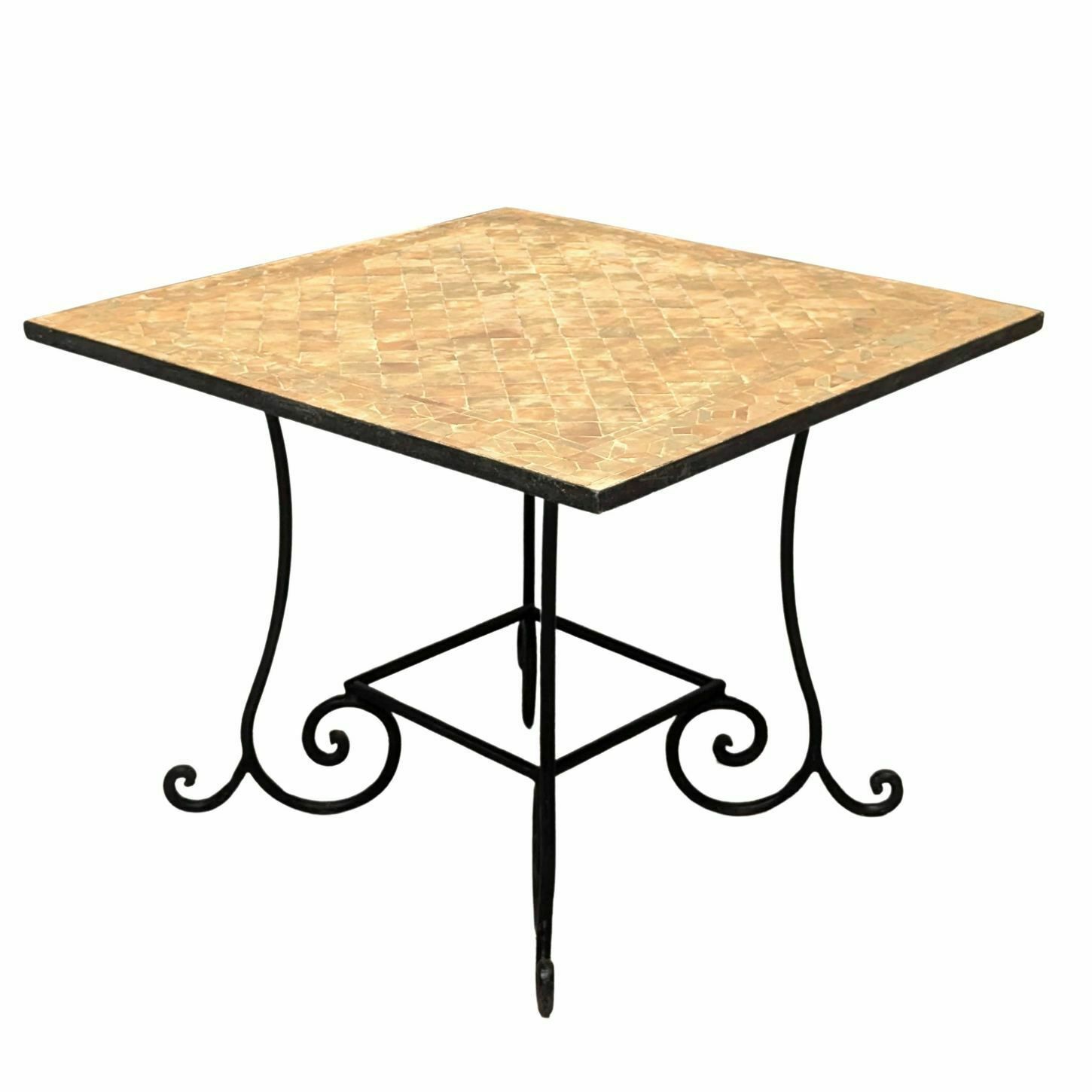 Square Pedestal Table Or Outdoor Table In Wrought Iron And Tiles photo for sale