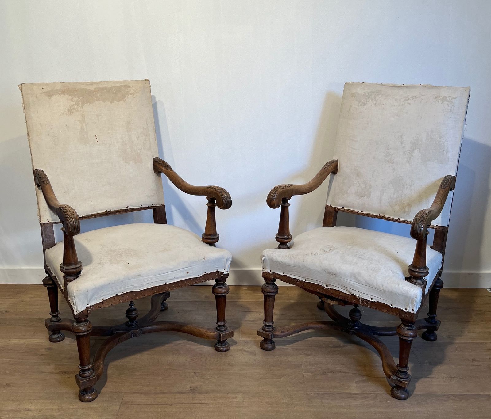 Pair Of Louis XIII Style High Back Walnut Armchairs photo Furniture