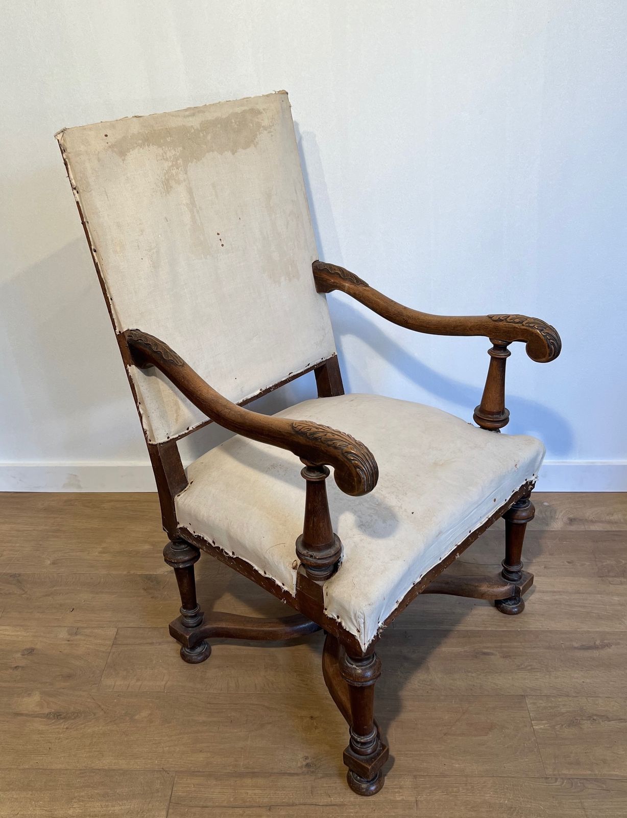 Pair Of Louis XIII Style High Back Walnut Armchairs photo 1850.0