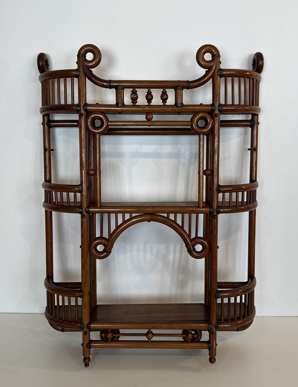 Arts & Crafts Vintage Bentwood And Brass Wall Shelf