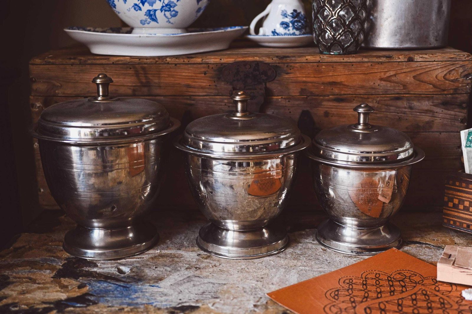 Vintage Trio Of Steel Containers With Lids