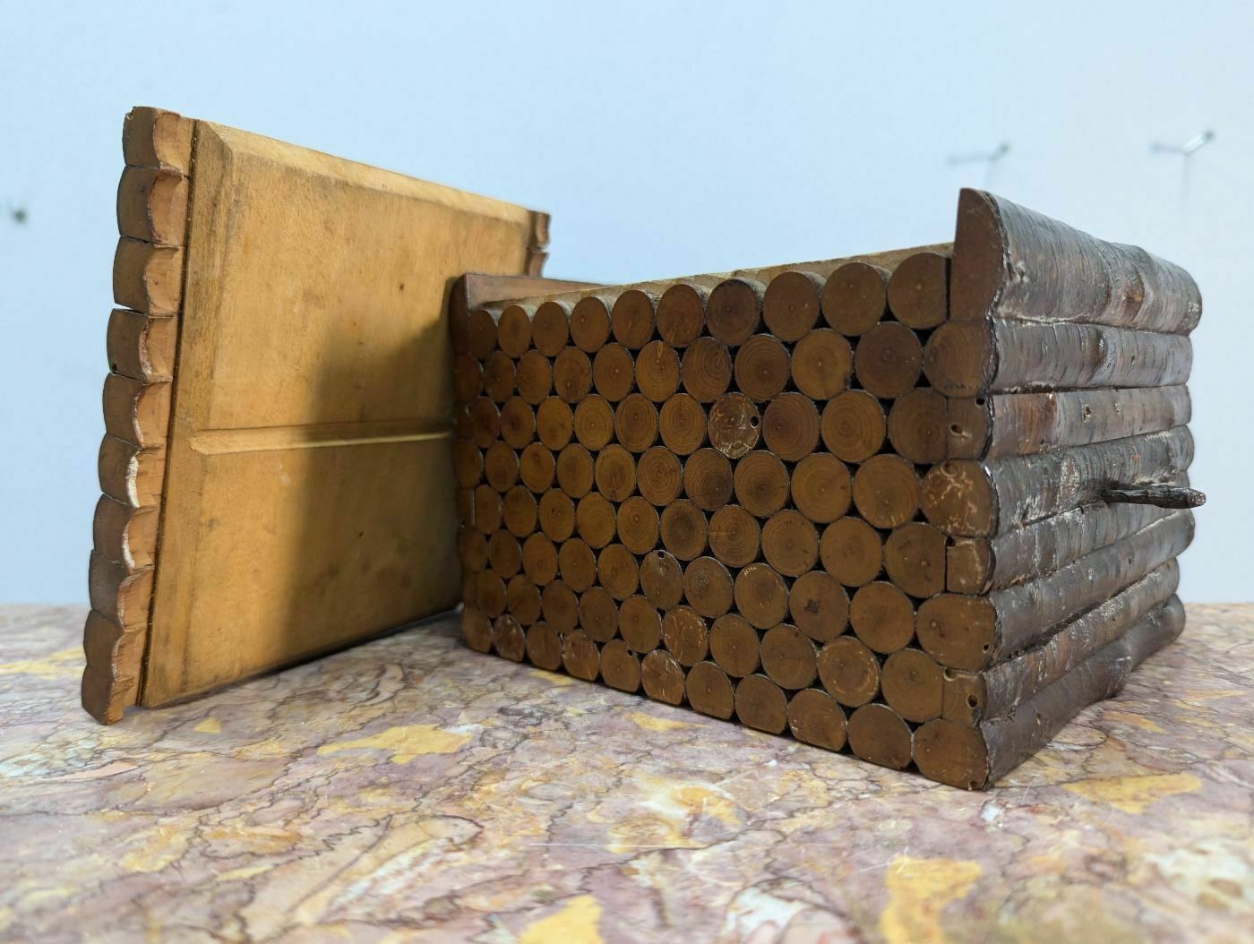 End Grain Wood Cigarette Box Circa 1900 photo vinterior
