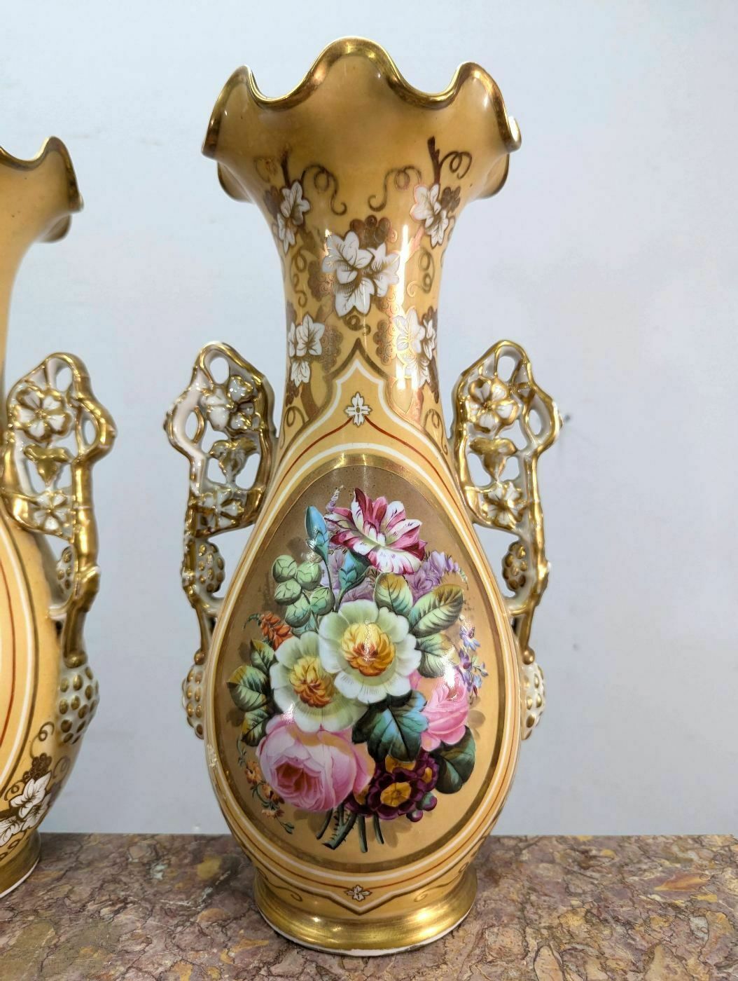 19th Century Paris Porcelain Vases Painted With Roses (Pair) photo Home Decor