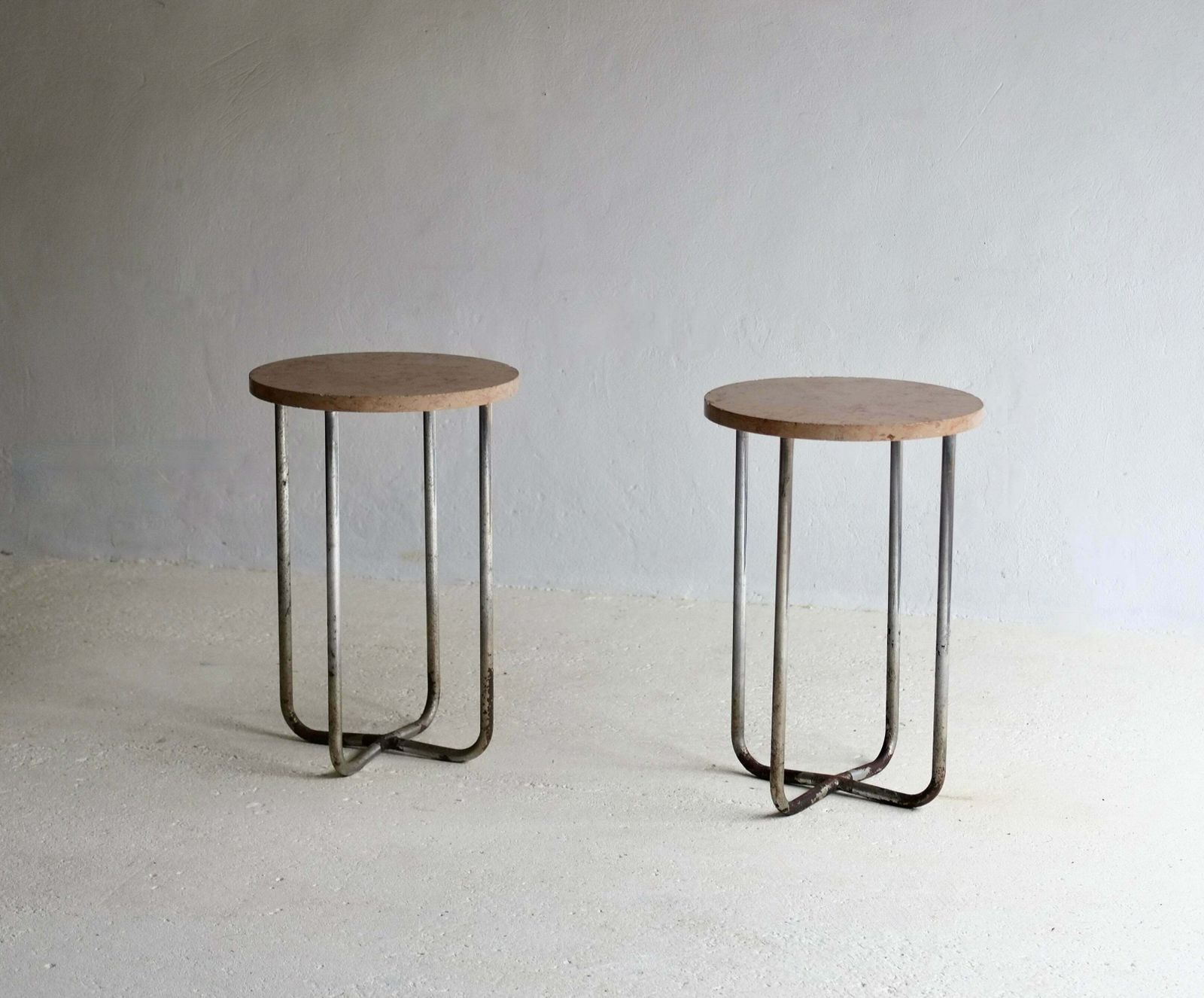 Bauhaus Style Tubular Stone Side Tables, Circa 1930's photo furniture