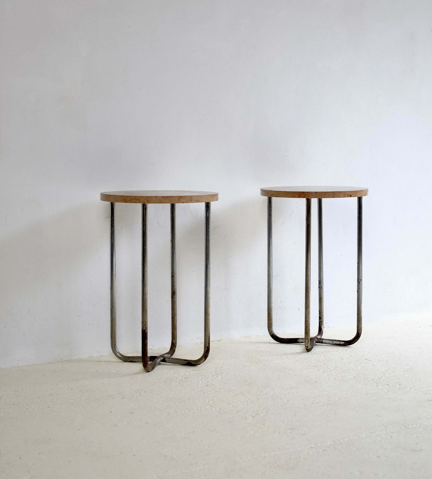 Bauhaus Style Tubular Stone Side Tables, Circa 1930's photo Furniture