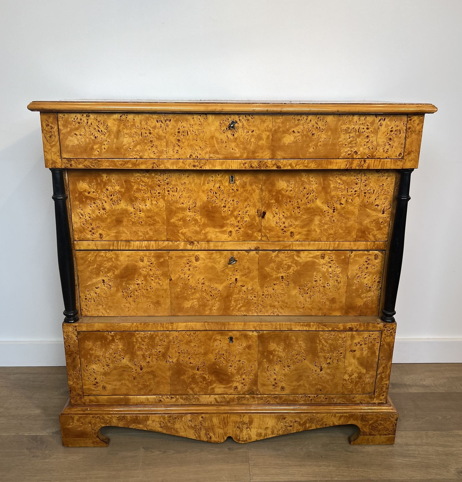 Small Biedermeier Style Chest Of Drawers With Four Drawers In Speckled Maple photo furniture