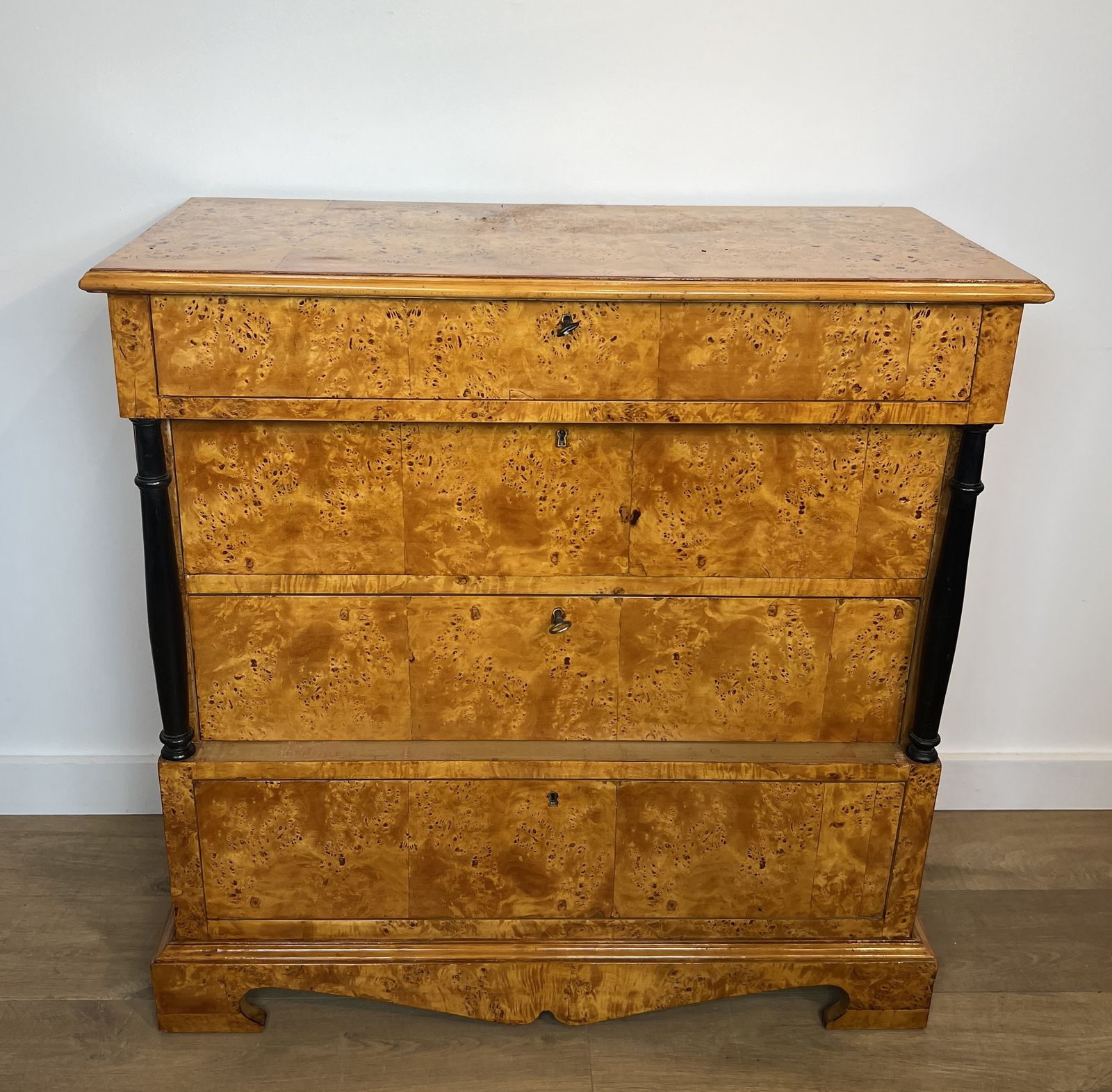 2850.0 Small Biedermeier Style Chest Of Drawers With Four Drawers In Speckled Maple photo
