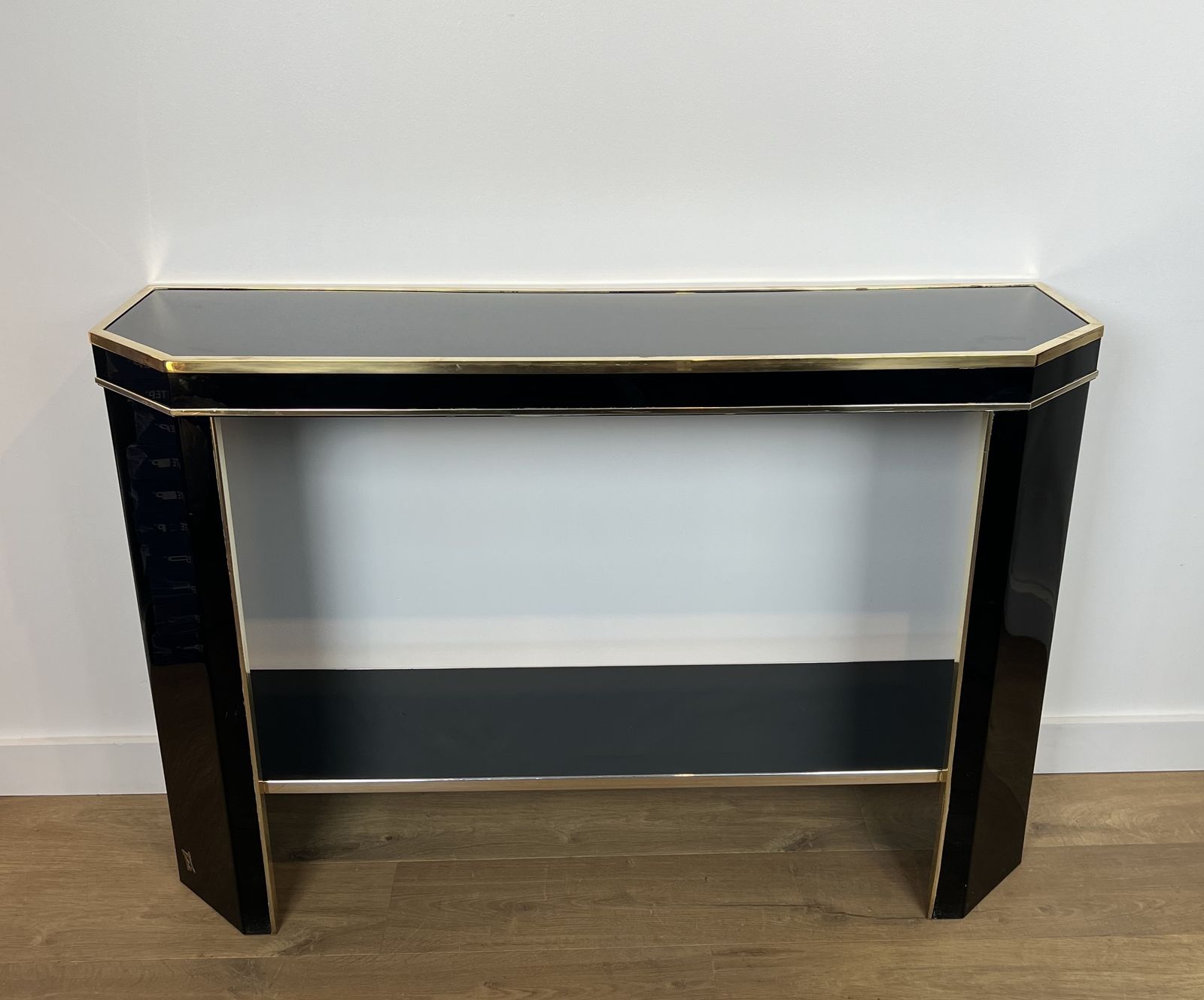 Console In Black Lacquer And Gold Metal Signed Jean Claude Mahey photo Furniture