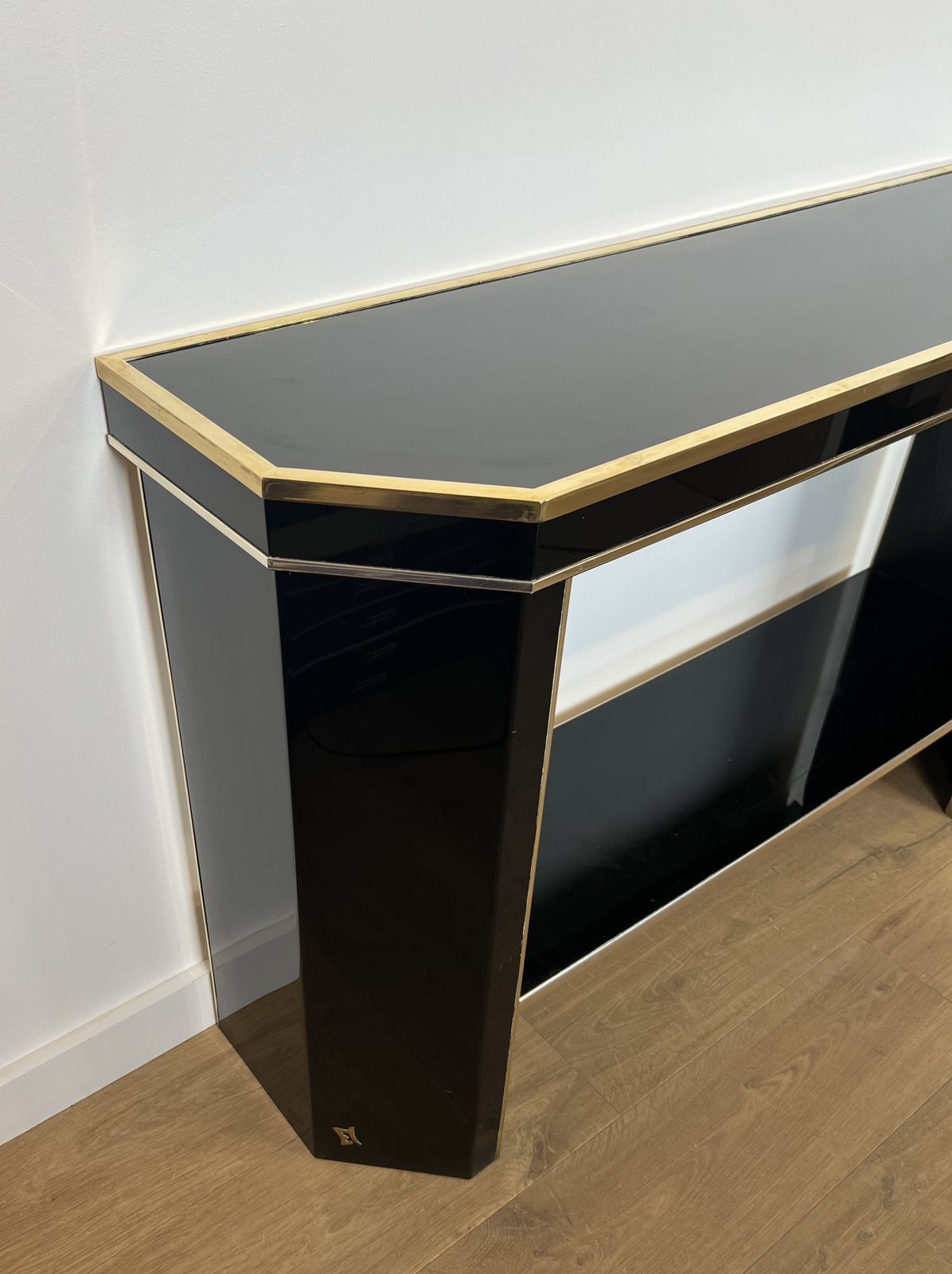 Console In Black Lacquer And Gold Metal Signed Jean Claude Mahey photo 4000.0