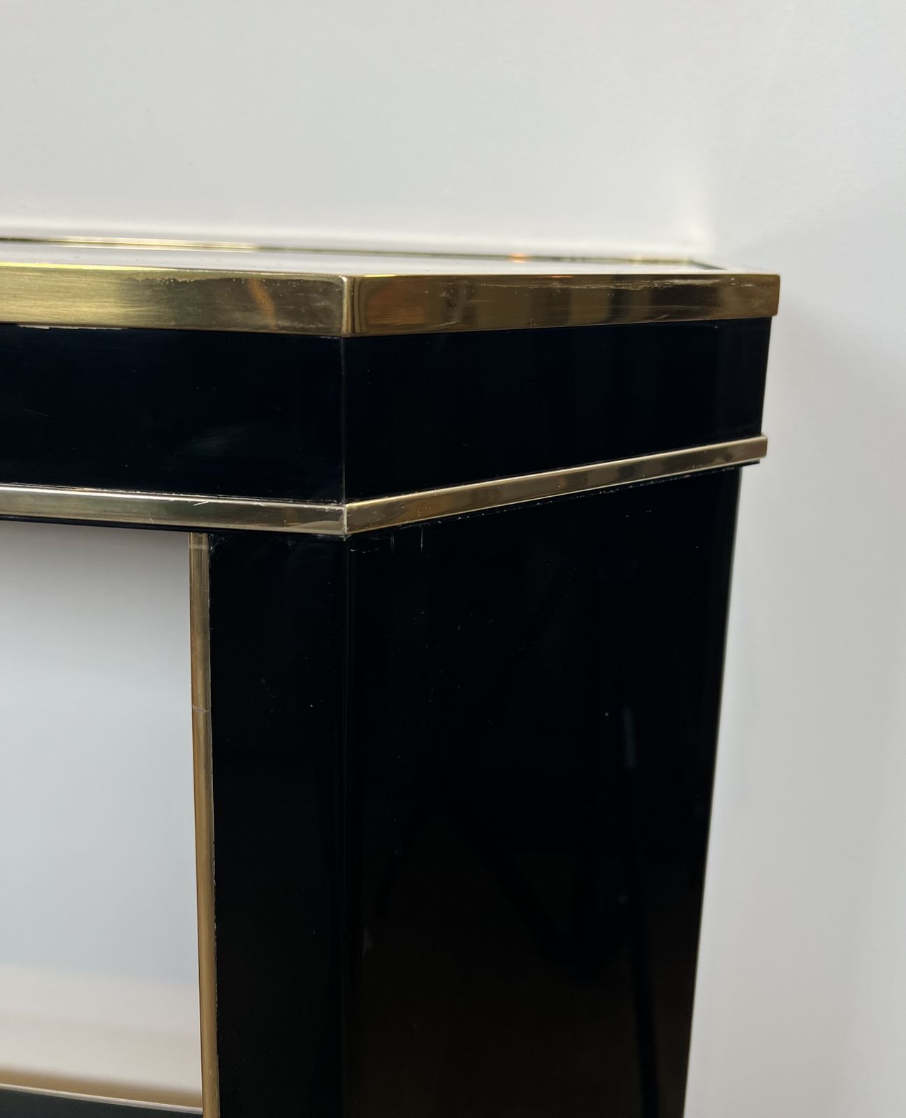 Furniture Console In Black Lacquer And Gold Metal Signed Jean Claude Mahey photo