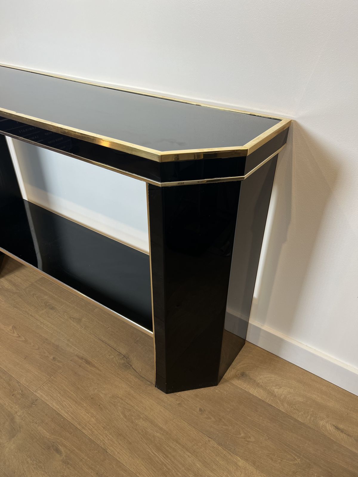 photo vintage Console In Black Lacquer And Gold Metal Signed Jean Claude Mahey