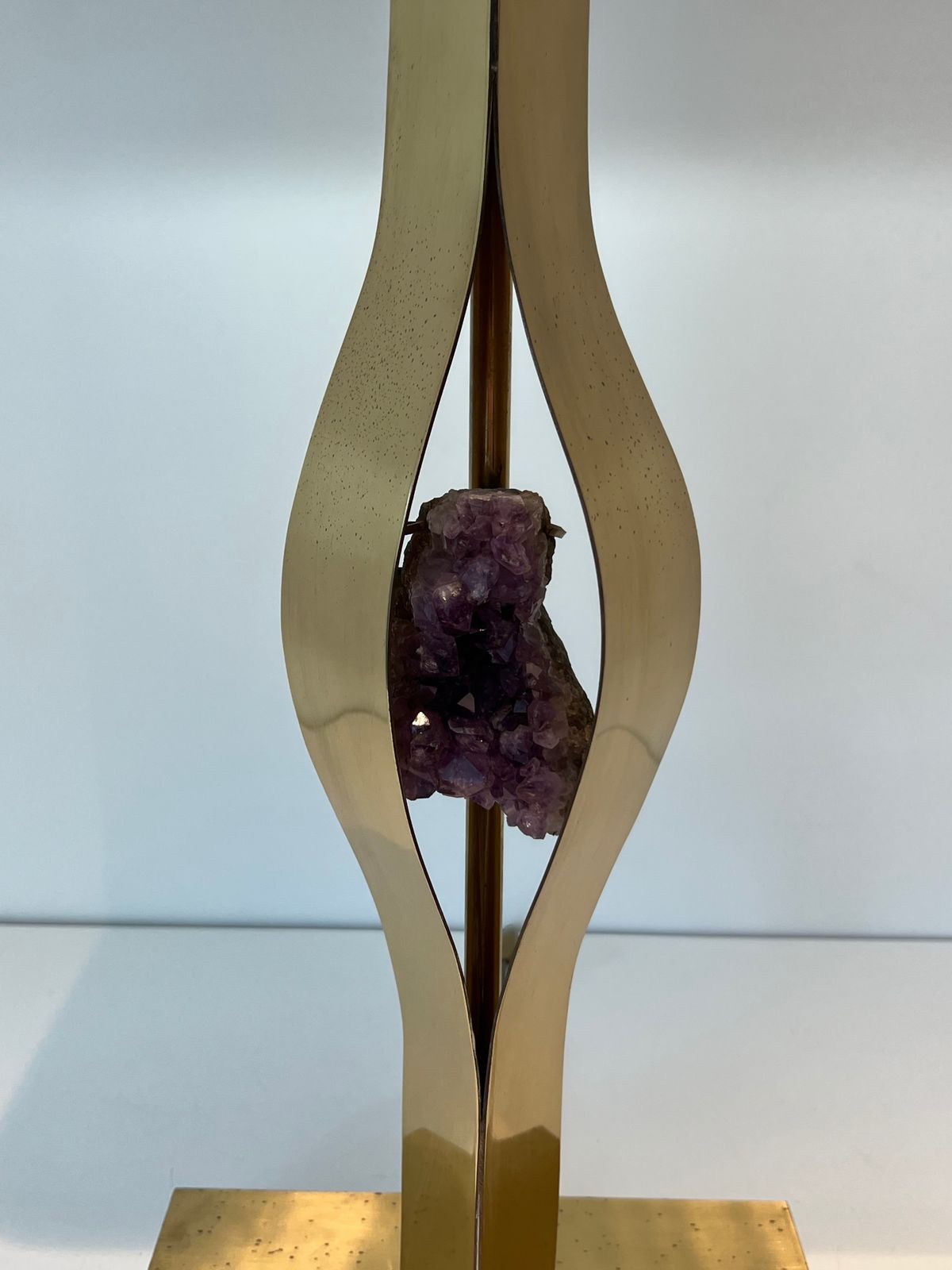 Important Sculptural Brass Lamp Composed Of An Amethyst By Willy Daro photo buy