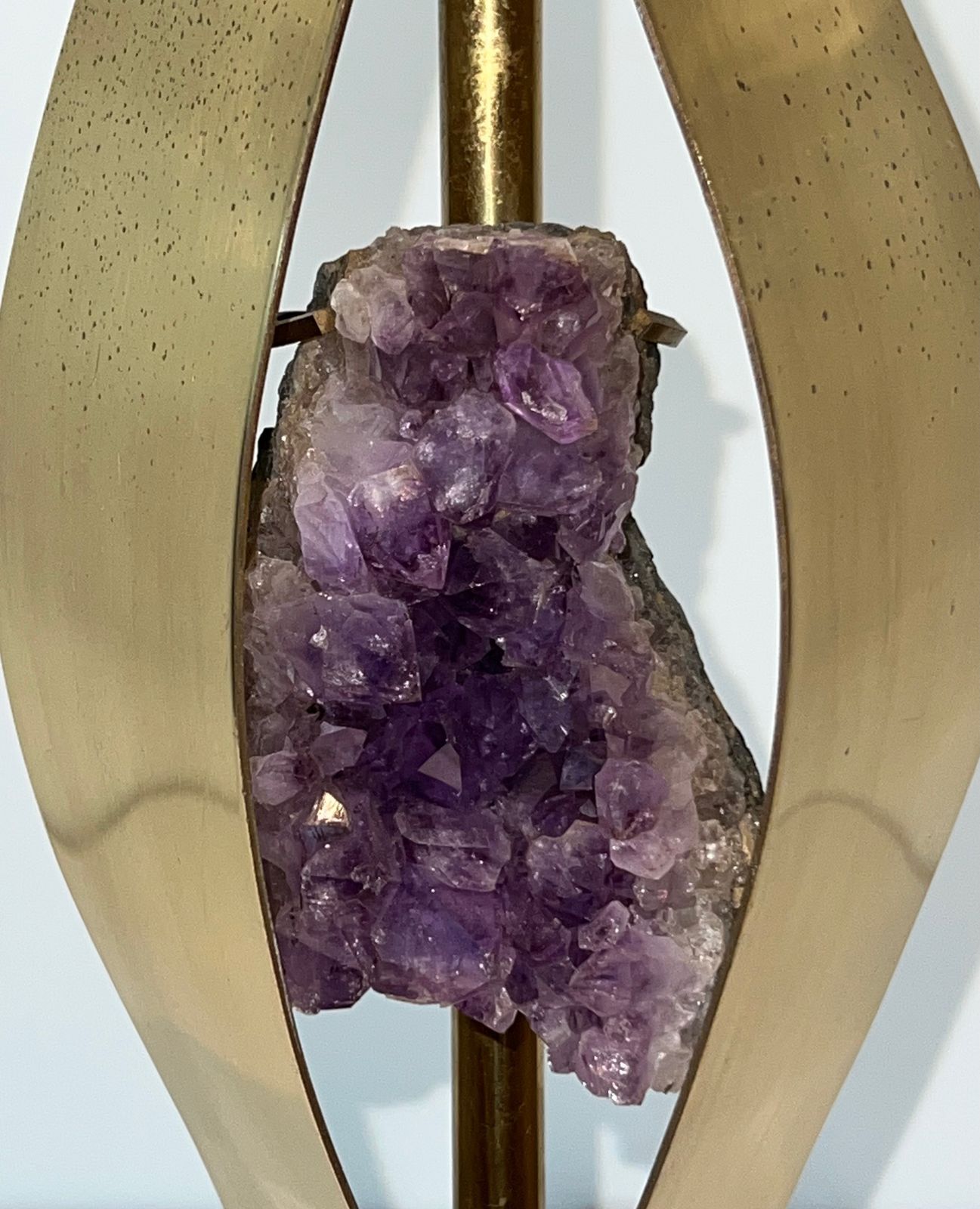 photo for sale Important Sculptural Brass Lamp Composed Of An Amethyst By Willy Daro