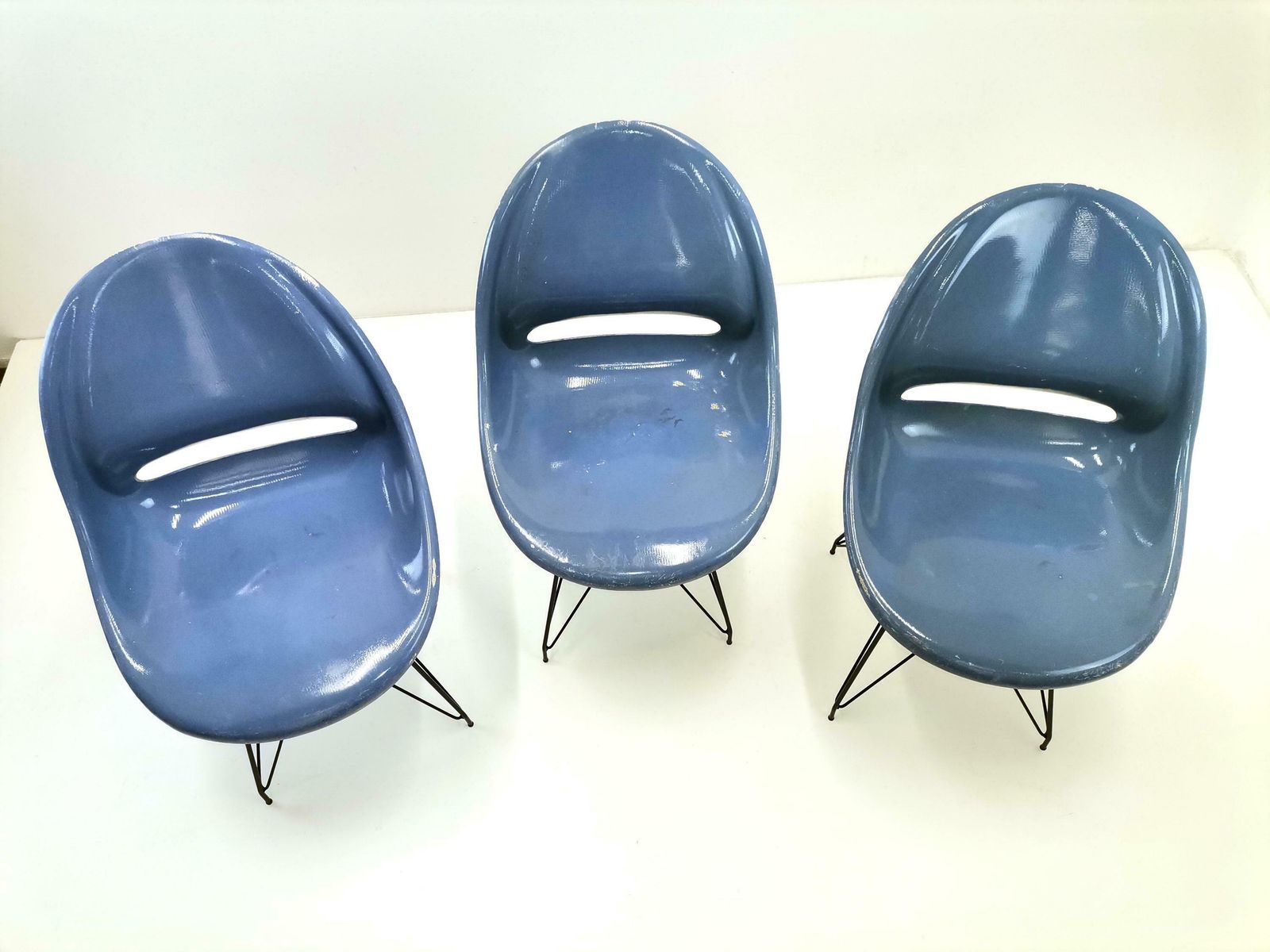 1of 3 Fiberglass Chair Designed By Miroslav Navrátil For Vertex, 1960s / Storm Blue Dining Chair photo furniture