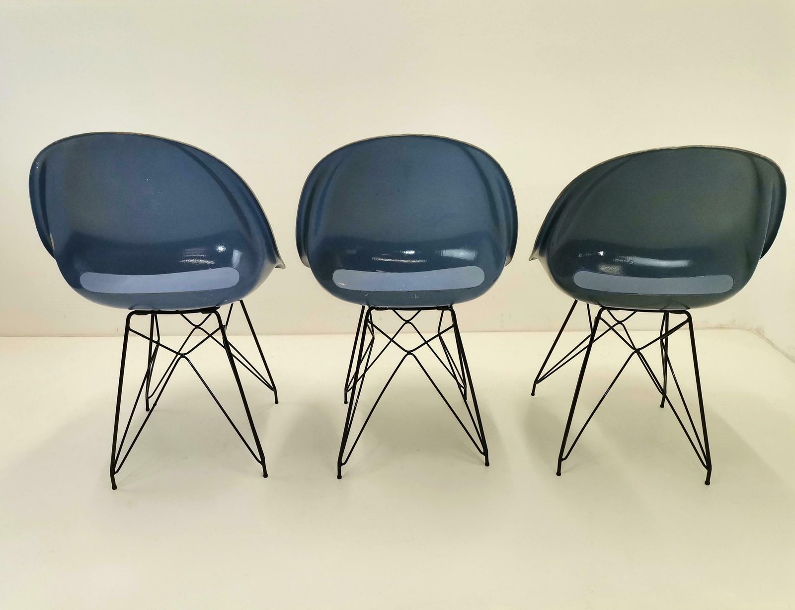1of 3 Fiberglass Chair Designed By Miroslav Navrátil For Vertex, 1960s / Storm Blue Dining Chair photo vintage